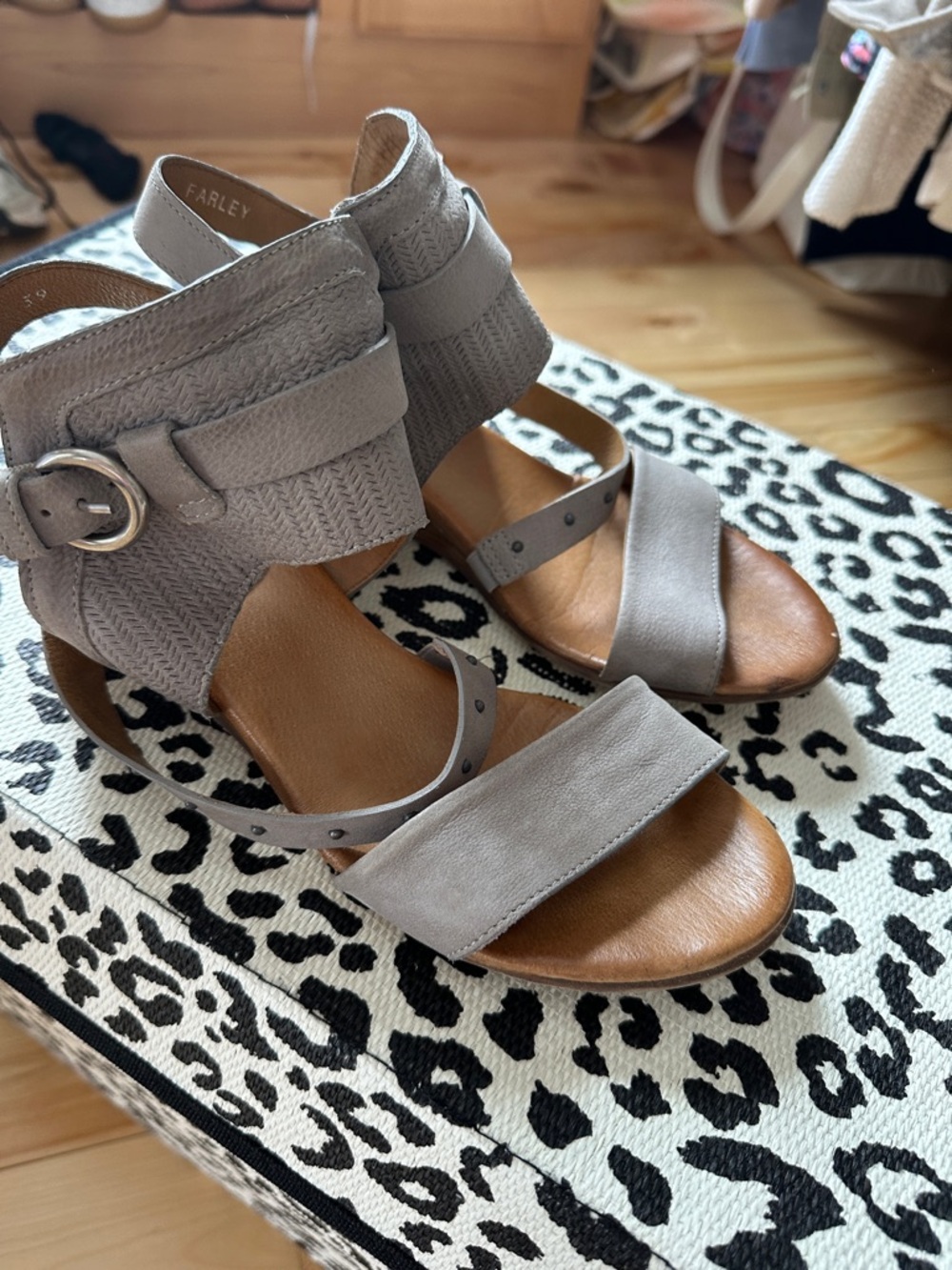 Miz Mooz Gray Strappy Wedge Sandals